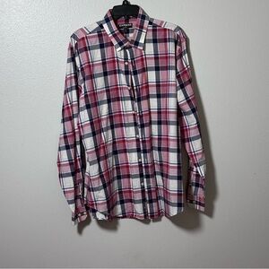 Express Men Red Plaid Button Down Long Sleeve Shirt Modern Fit size XL.